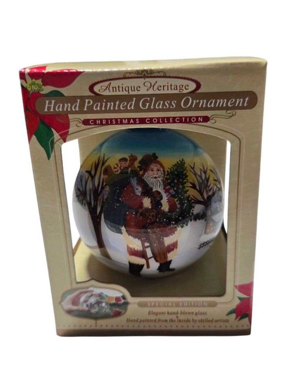Antique Heritage Hand Painted Glass Ornament Christmas Collection Santa Design